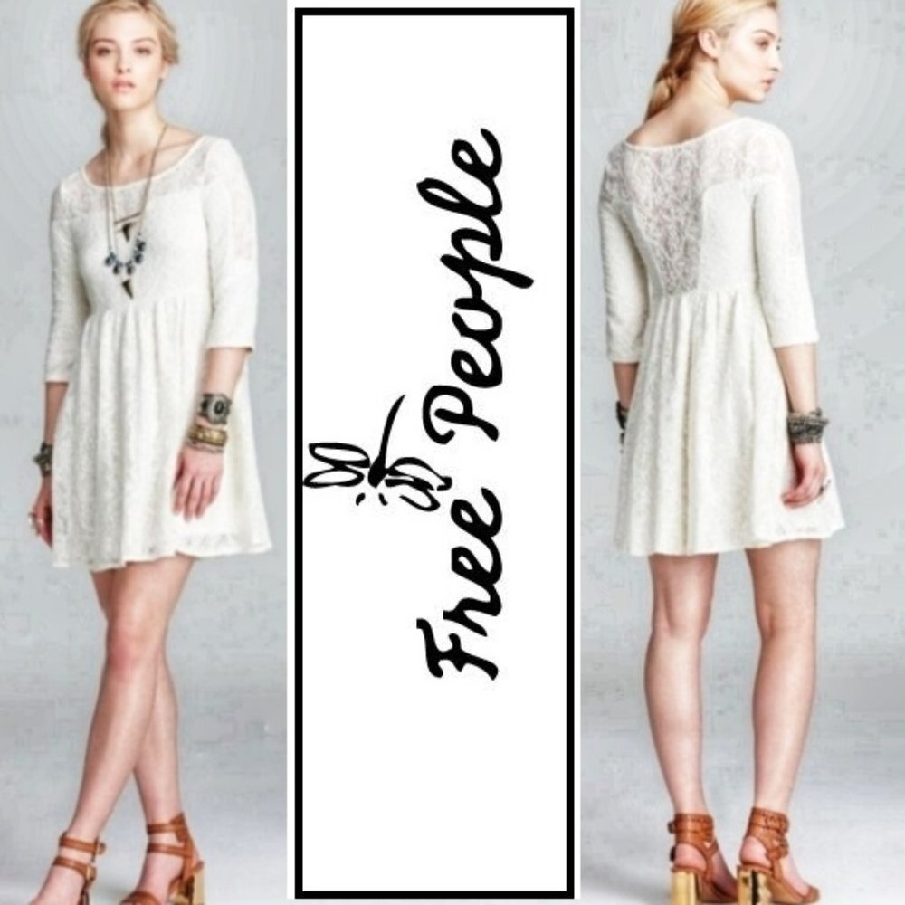 FREE PEOPLE Shake It Up Lace Dress Womens S Ivory White Fit and Flare $128 Boho